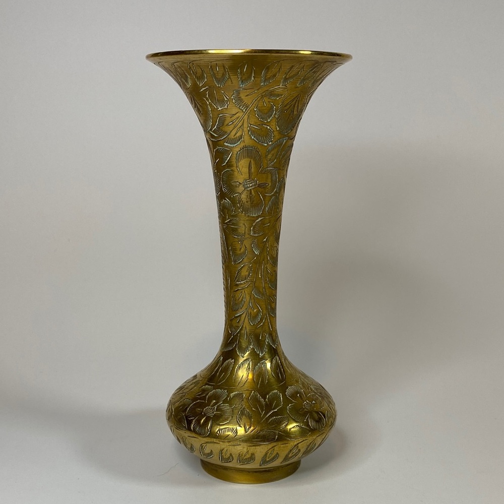 Vintage Brass Vase with Etched Detailing